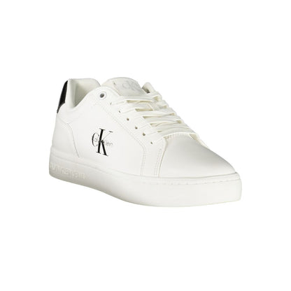 Calvin Klein White Leather Women Sneaker with black details and logo, stylish and comfortable for confident strides.