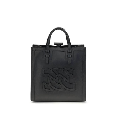 Casadei Black Calf Leather Bos Taurus Shoulder Bag with embossed logo and tubular handles, adjustable strap, AW25 collection.