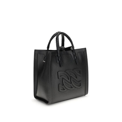 Casadei Black Calf Leather Bos Taurus Shoulder Bag with embossed logo and tubular handles