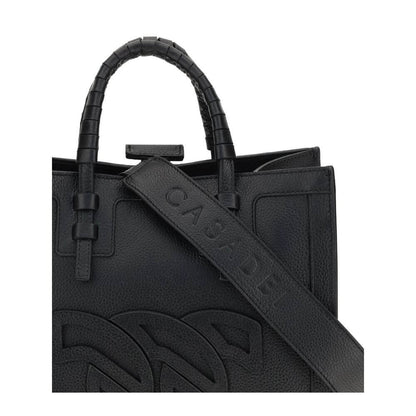 Casadei Black Calf Leather Bos Taurus Shoulder Bag with embossed logo and adjustable strap