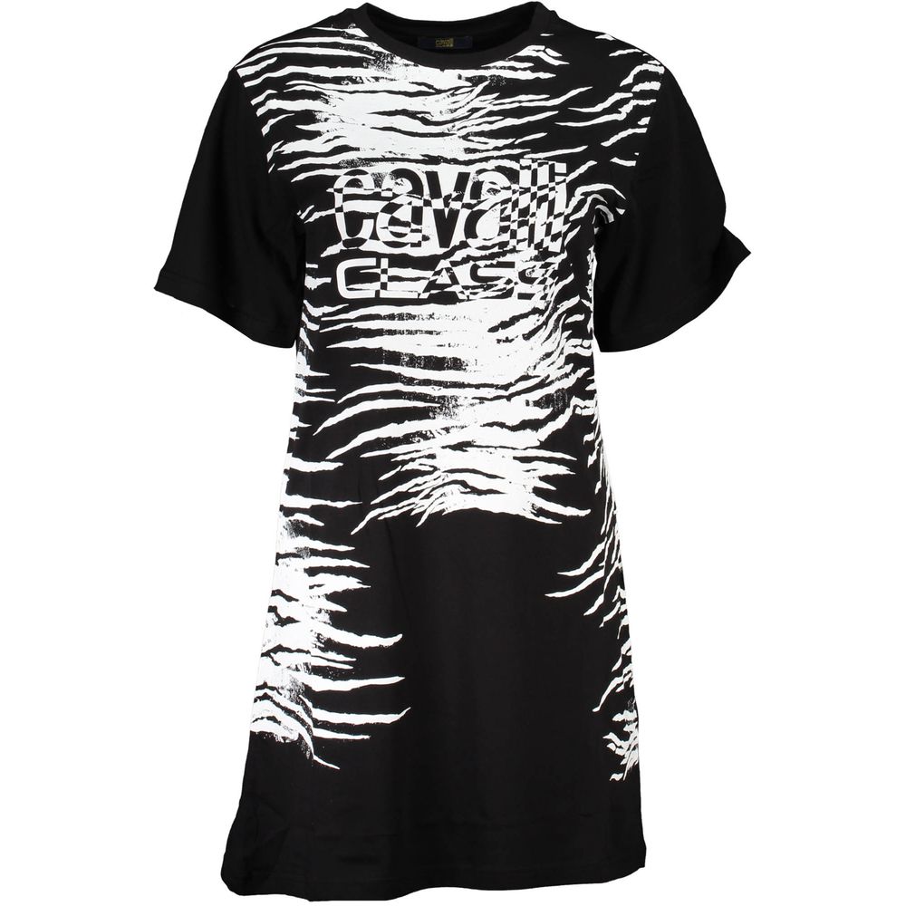 Cavalli Class Black Cotton Women Dress with bold print and iconic logo, showcasing modern sophistication and elegance.