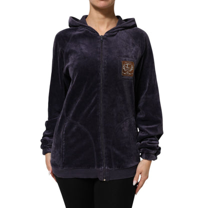 Cavalli Class Purple Cotton Blend Velvet Zip-Up Hoodie Sweatshirt Sweater Cavalli Class
