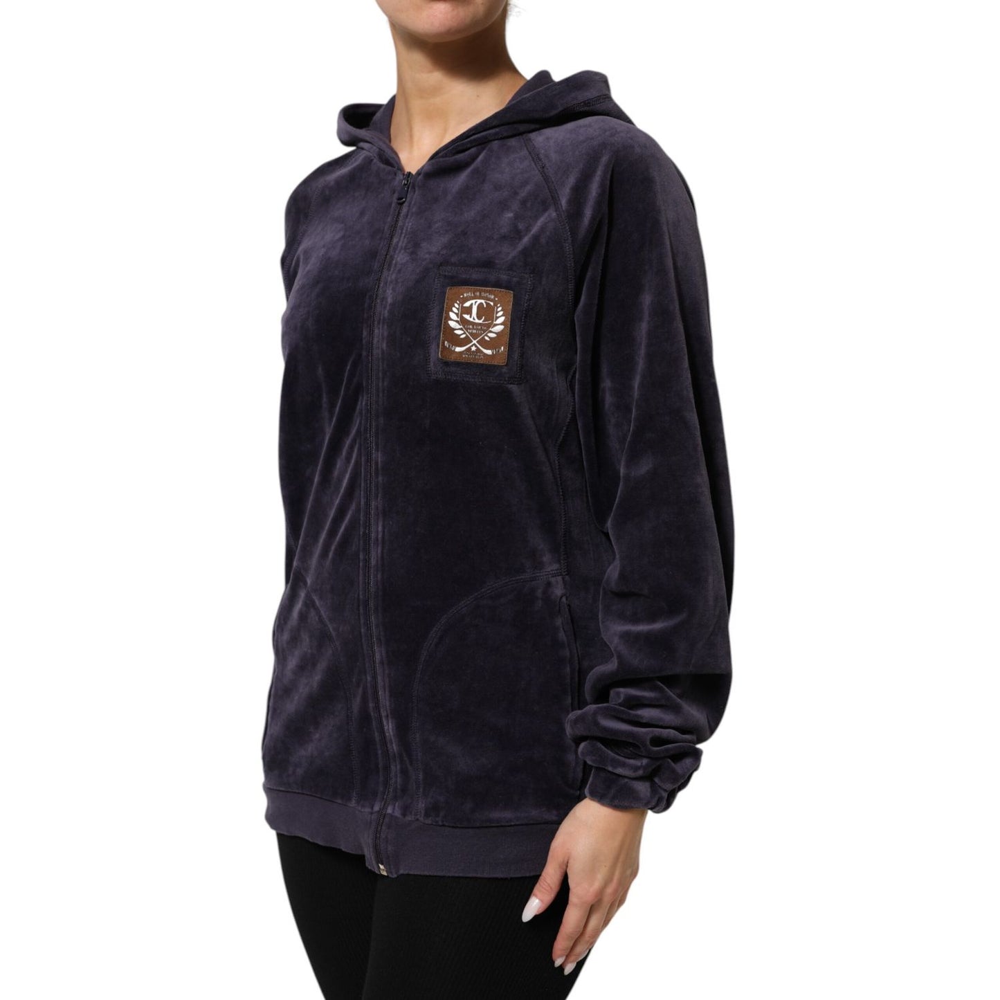 Cavalli Class Purple Cotton Blend Velvet Zip-Up Hoodie Sweatshirt Sweater Cavalli Class