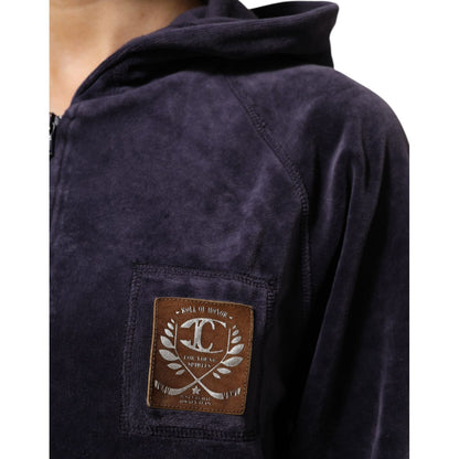 Cavalli Class Purple Cotton Blend Velvet Zip-Up Hoodie Sweatshirt Sweater Cavalli Class