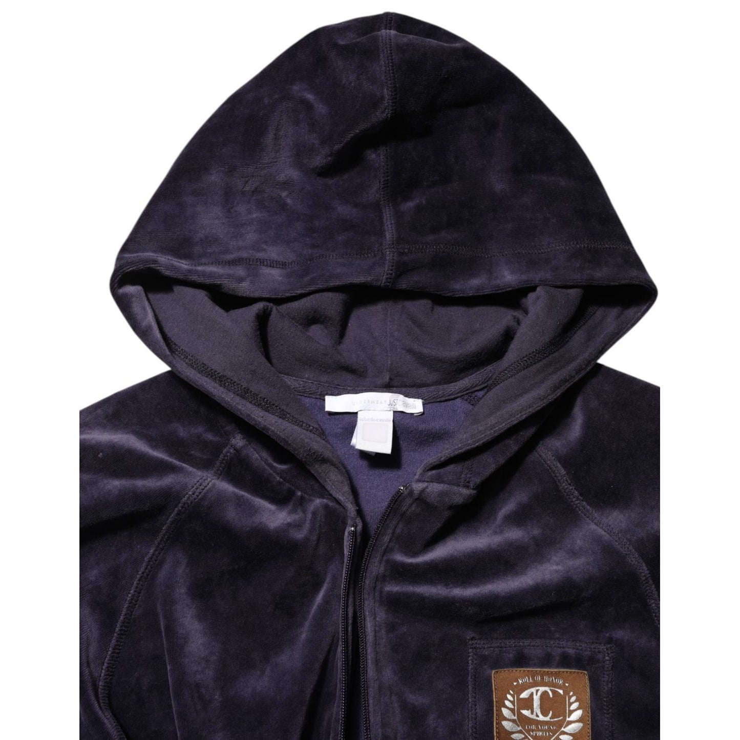 Cavalli Class Purple Cotton Blend Velvet Zip-Up Hoodie Sweatshirt Sweater Cavalli Class