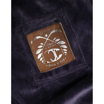 Cavalli Class Purple Cotton Blend Velvet Zip-Up Hoodie Sweatshirt Sweater Cavalli Class