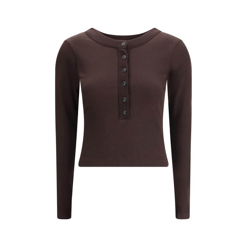 Citizens of Humanity Brown Cotton Top with round neckline, ribbed design, and button closure, perfect for casual autumn looks, AW25.