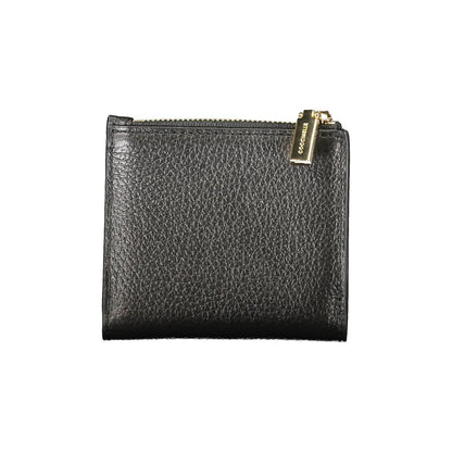 Coccinelle Black Leather Women Wallet with a glossy texture and secure zip closure, showcasing fine Italian craftsmanship.