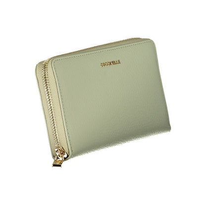 Coccinelle Green Leather Wallet with zip closure, 5 compartments, coin purse, and card spaces featuring the logo