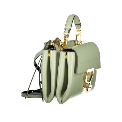 Coccinelle Green Leather Women Handbag with detachable handle and adjustable strap, showcasing Italian craftsmanship and versatile compartments