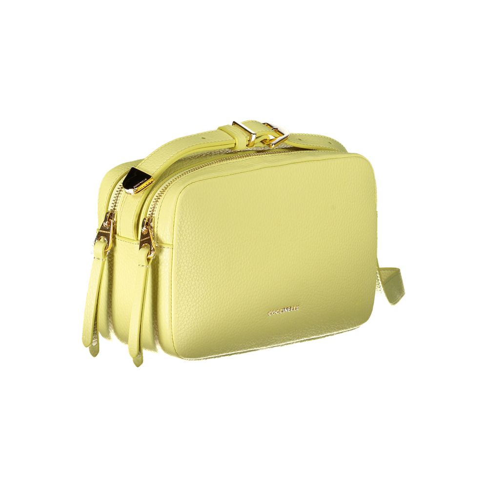 Coccinelle Yellow Leather Handbag with adjustable shoulder strap, two compartments, and zip closure