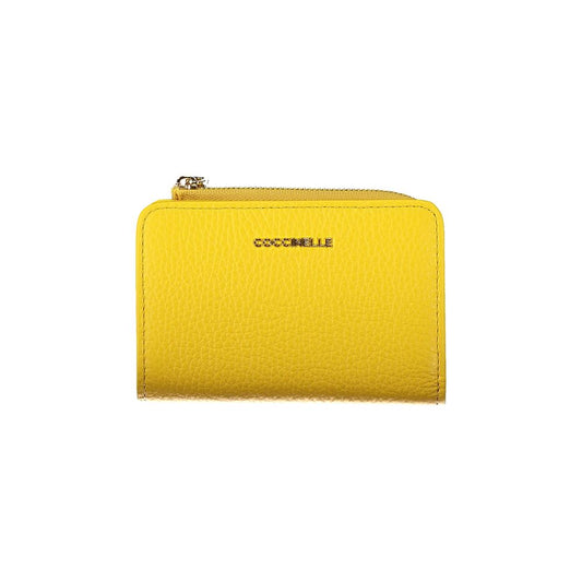 Coccinelle Yellow Leather Women Wallet with zip closure, showcasing elegance and functionality in a compact design.