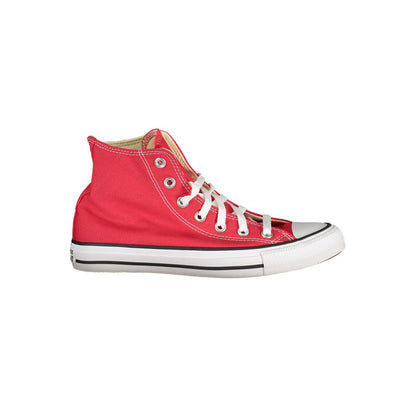 Converse Red Polyester Sneaker, high sports shoe with laces, unisex, contrast sole, logo.