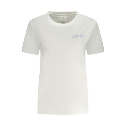 Converse White Cotton Women T-Shirt with logo, short sleeves, crew neck; perfect casual wear, breathable and chic.