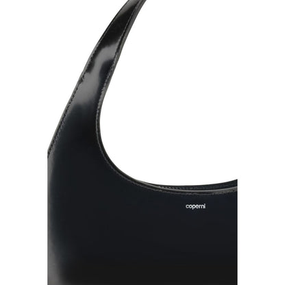 Coperni Black Leather Swipe Baguette Shoulder Bag detail showing smooth matte leather finish