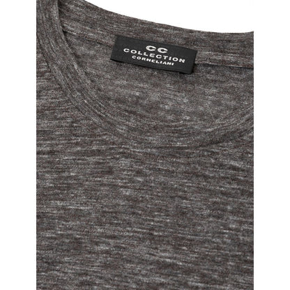 Corneliani Gray Wool T-Shirt featuring crew neck design in wool blend, ideal for stylish comfort.