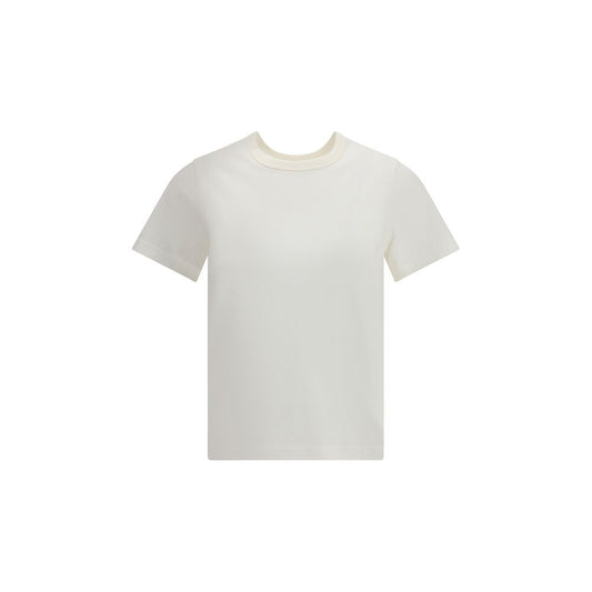 Courrèges White Cotton T-Shirt with embroidered logo, ribbed crew neck, 100% cotton, slim fit for AW25 season, versatile fashion.