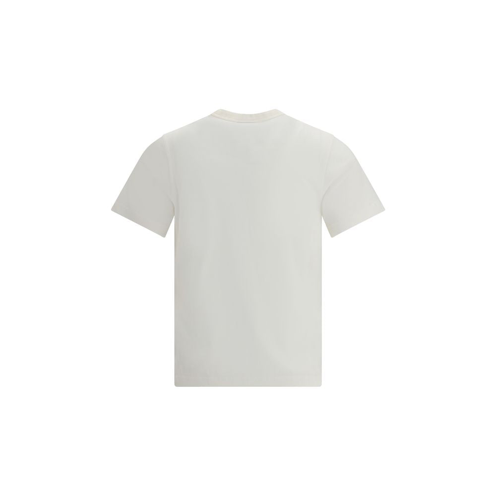 Back view of Courrèges White Cotton T-Shirt featuring embroidered logo and ribbed crew neck, AW25 slim fit, made from 100% cotton.