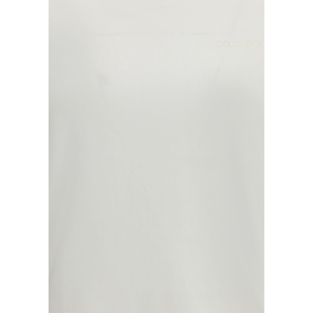 Courrèges White Cotton T-Shirt with embroidered logo, ribbed crew neck, 100% cotton, clean design, AW25 collection.