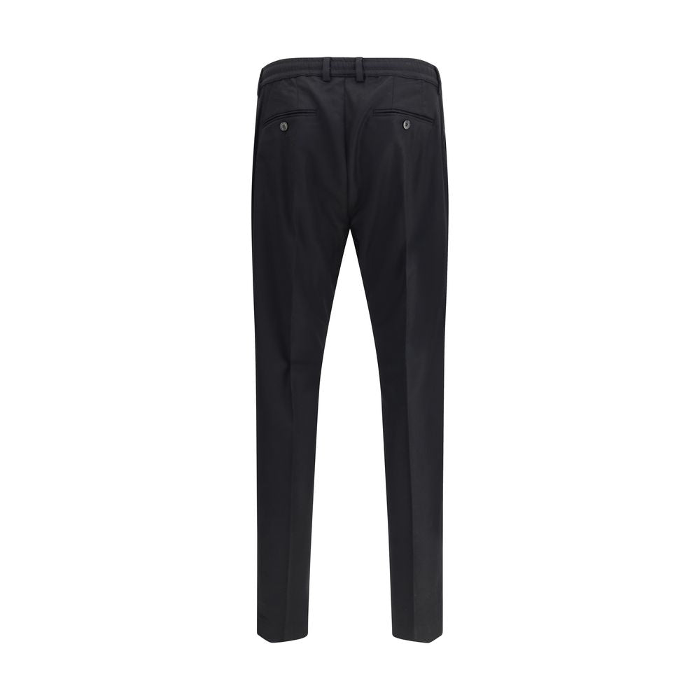 Back view of Cruna Black Fleece Wool Dress Pants with elasticized waist, ideal for stylish and comfortable wear, featuring two back pockets.
