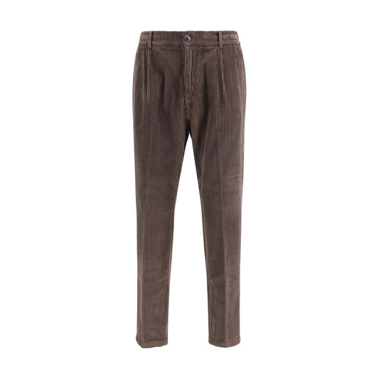 Cruna Brown Cotton Casual Pants; corduroy design, zip-and-button closure with belt loops, slim cut for AW25.