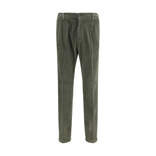 Cruna Green Cotton Casual Pants with slim fit, zip-and-button closure, ideal for cooler seasons.
