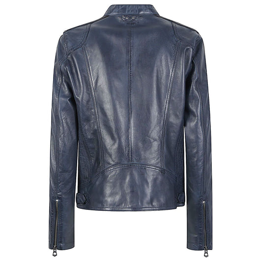 DAYTONA 73 Jackets Blue vintage-style leather moto jacket showcasing brushed lambskin