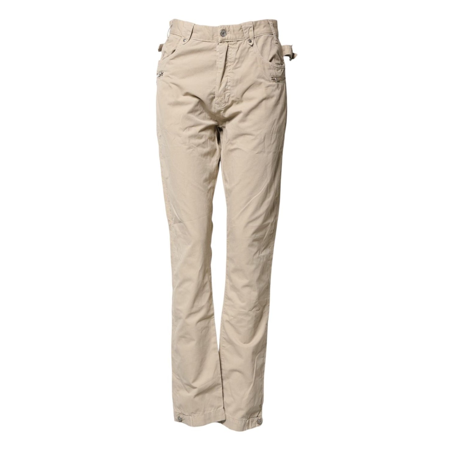 Daniele Alessandrini Beige Cotton Mid Waist Straight Men Denim Jeans Daniele Alessandrini