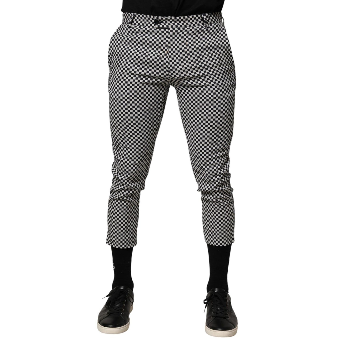 Daniele Alessandrini Black White Checkered Men Cropped Pants Daniele Alessandrini