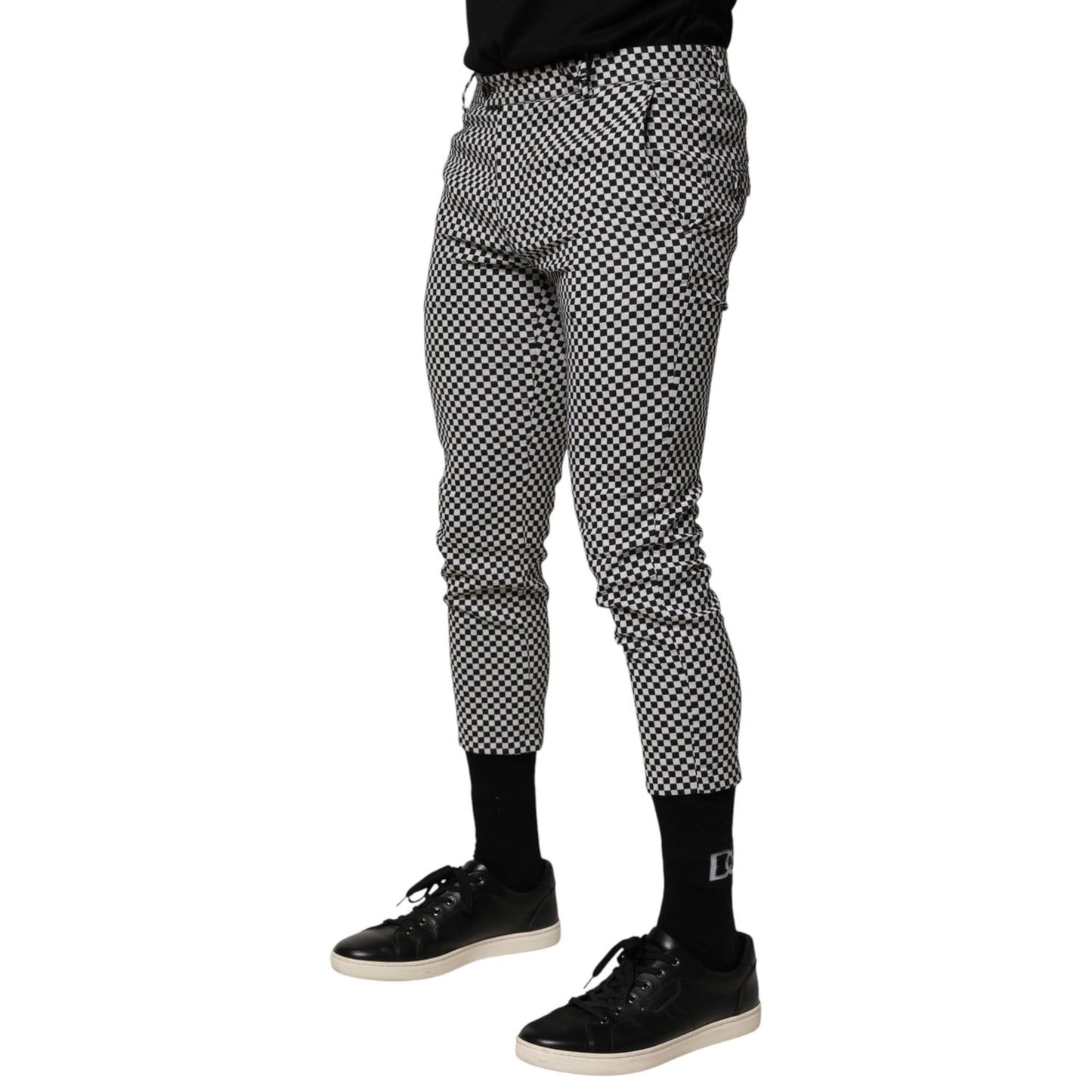 Daniele Alessandrini Black White Checkered Men Cropped Pants Daniele Alessandrini