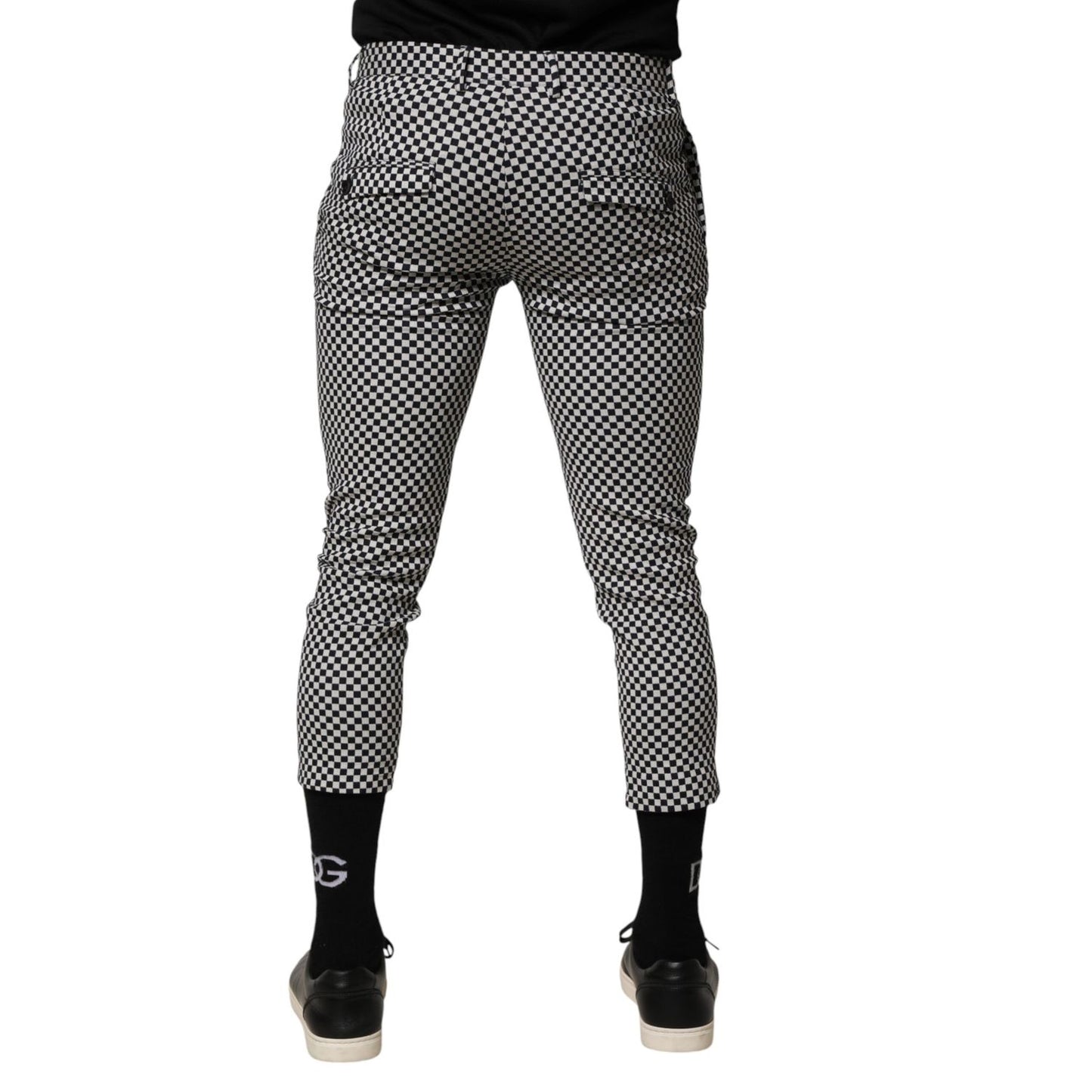 Daniele Alessandrini Black White Checkered Men Cropped Pants Daniele Alessandrini