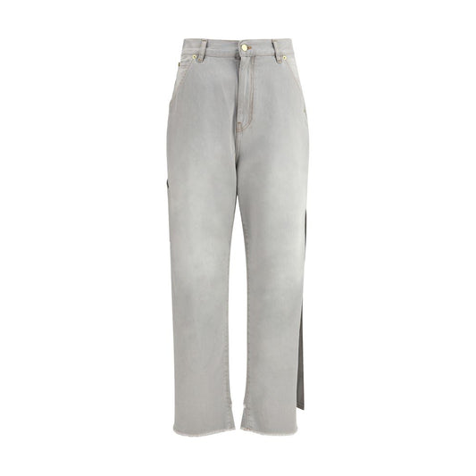 Darkpark Gray Cotton Relaxed Fit Jeans with gold hardware and frayed hemline, featuring five pockets and matching belt.