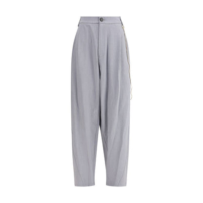 Darkpark Gray Polyester Casual Pants with gold chain detail and front pleats, regular fit, for an elegant, bold look. Perfect for AW25 season.