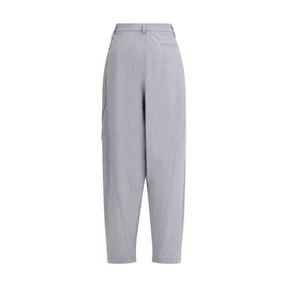 Darkpark Gray Polyester Casual Pants with gold chain detail and front pleats for a sophisticated look, made of polyester, viscose, wool, and elastane.