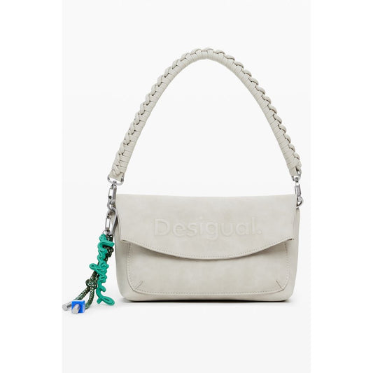 Desigual Beige Polyethylene Women Handbag with relief print and removable shoulder handle.