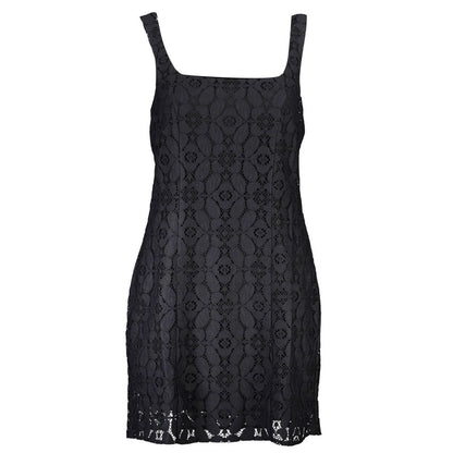 Desigual Black Polyester Women Dress with lace pattern, sleeveless design, and square neckline.