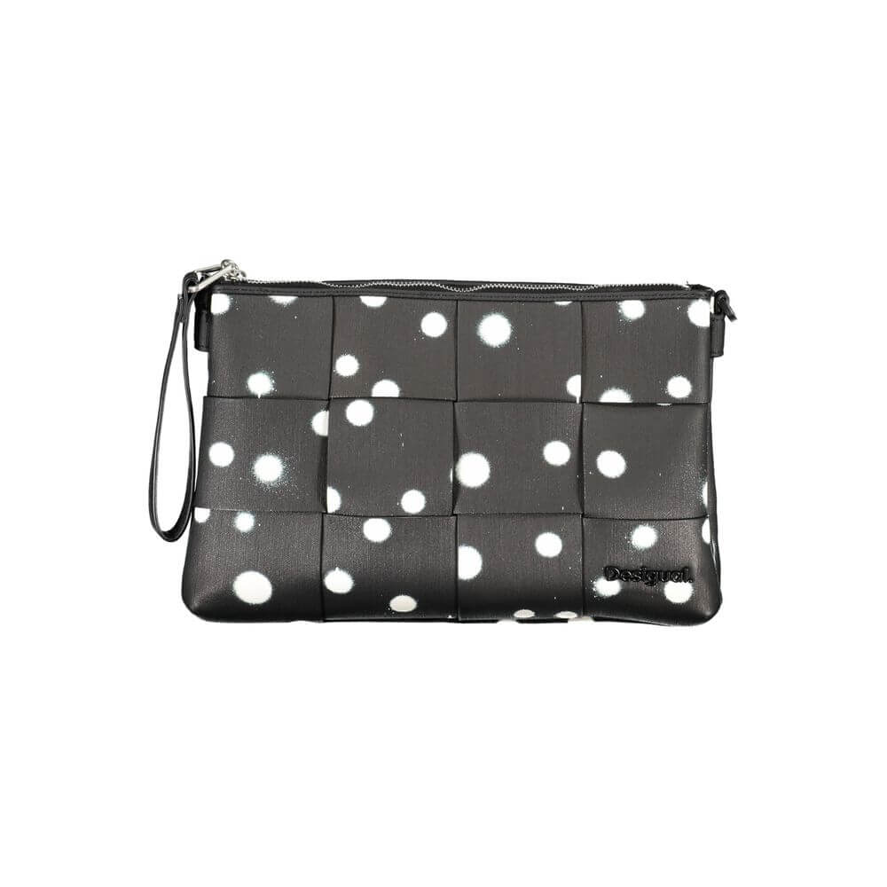 Desigual Black Polyethylene Handbag with polka dots, 1 handle, and removable chain shoulder strap. Two compartments and internal pocket.