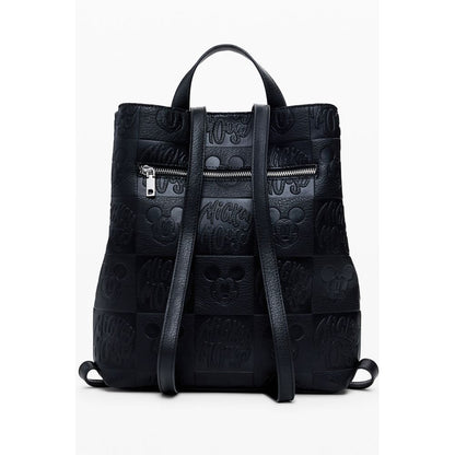 Desigual Black Polyethylene Women Backpack with Mickey design, edgy urban-chic style, and adjustable straps for comfort and organization.