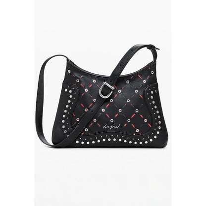 Desigual Black Polyethylene Women Handbag with edgy studded design and adjustable strap.