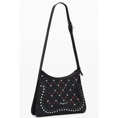Desigual Black Polyethylene Women Handbag with stud details and adjustable strap.