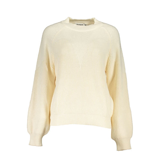Desigual White Fabric Sweater with long sleeves, turtleneck, and contrast details showcasing the logo.