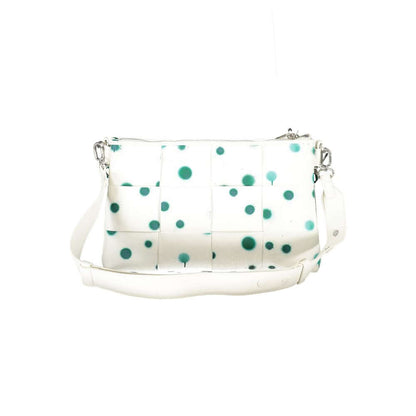 Desigual White Polyethylene Handbag with polka dots, removable chain shoulder handle, adjustable strap, and multiple compartments.