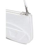 Diesel 1DR Twin shoulder bag in white with top zip fastening and detachable strap, featuring a sleek leather design.