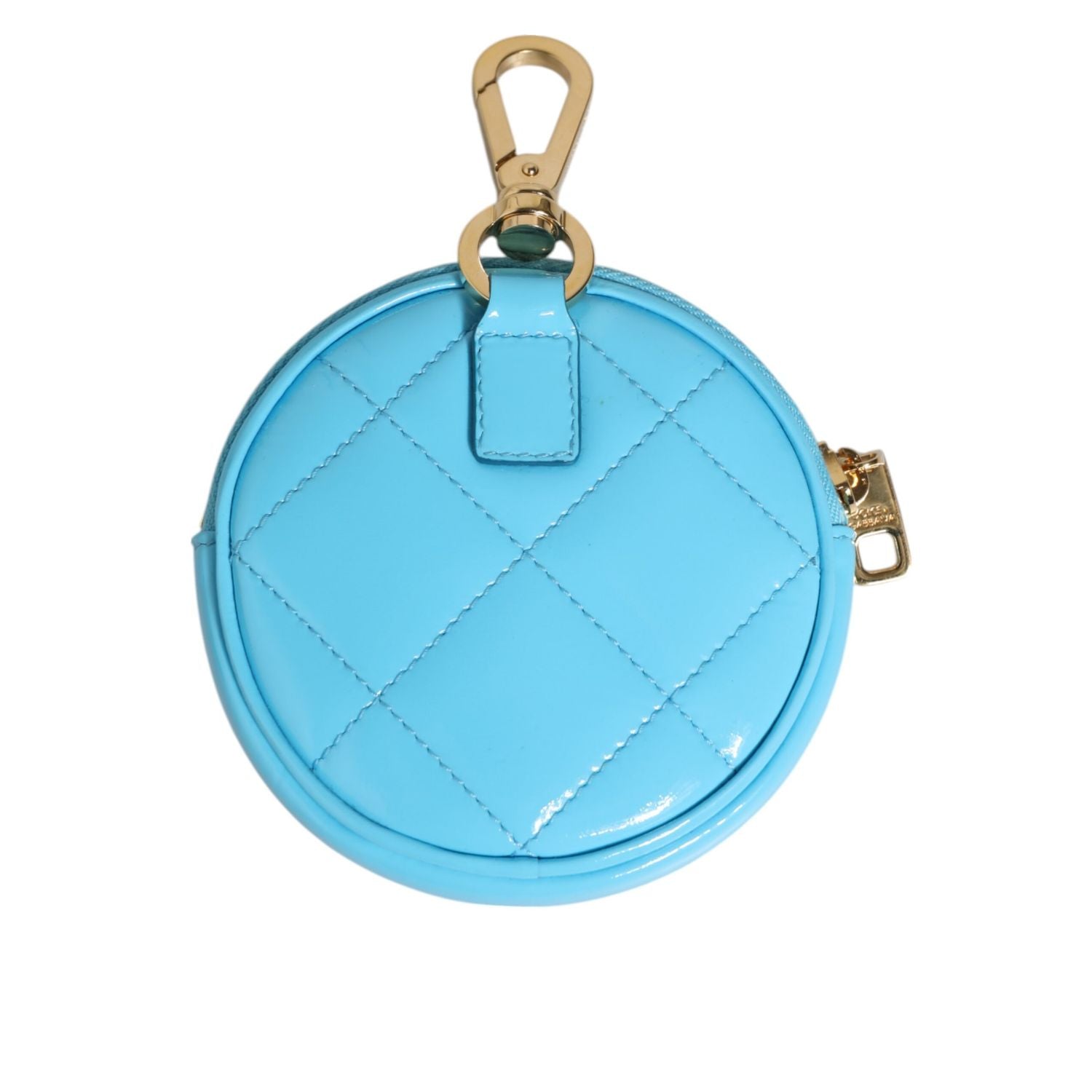Dolce & Gabbana Azure Blue Leather Round Coin Purse Keychain Crystal Logo Wallet