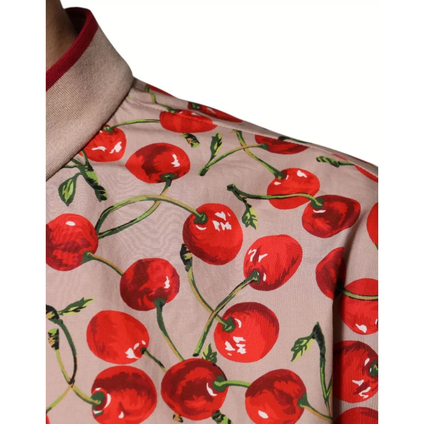 Dolce & Gabbana Beige Cherry Nylon Buttoned Casual Shirt Dolce & Gabbana