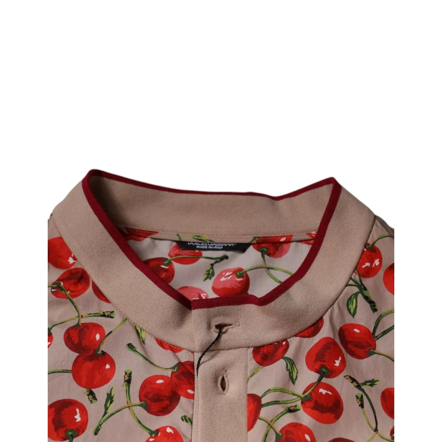 Dolce & Gabbana Beige Cherry Nylon Buttoned Casual Shirt Dolce & Gabbana