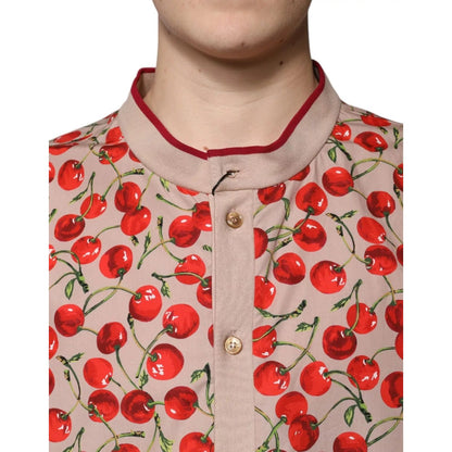 Dolce & Gabbana Beige Cherry Nylon Buttoned Casual Shirt Dolce & Gabbana