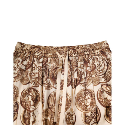 Dolce & Gabbana Beige Coin Print Silk Twill Men Jogger Pants Dolce & Gabbana