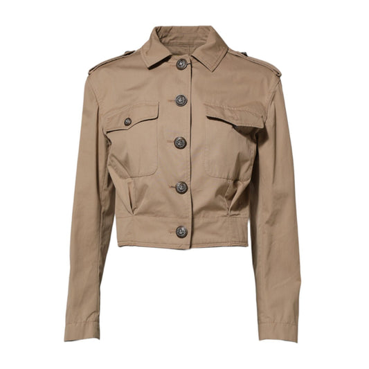 Dolce & Gabbana Beige Cotton Button Up Fitted Cropped Jacket with long sleeves and classic design