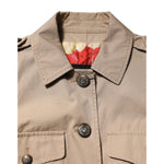 Dolce & Gabbana Beige Cotton Button Up Fitted Cropped Jacket with button details.